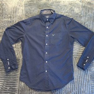 Navy blue polka dot button down